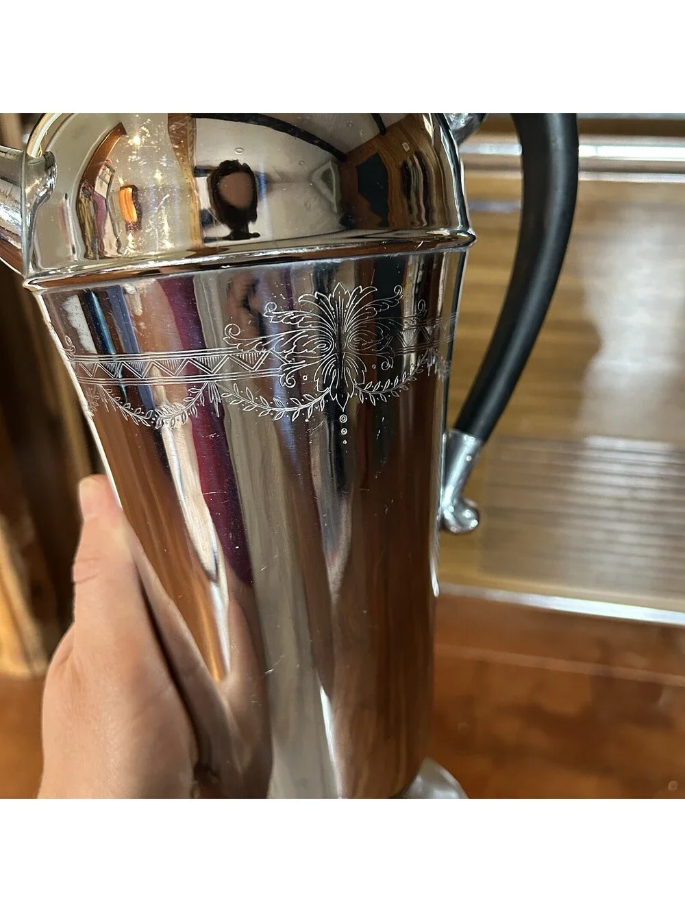 Vintage 1930s Art Deco Chrome Cocktail Shaker Pitcher LB Chromium Bakelite 12